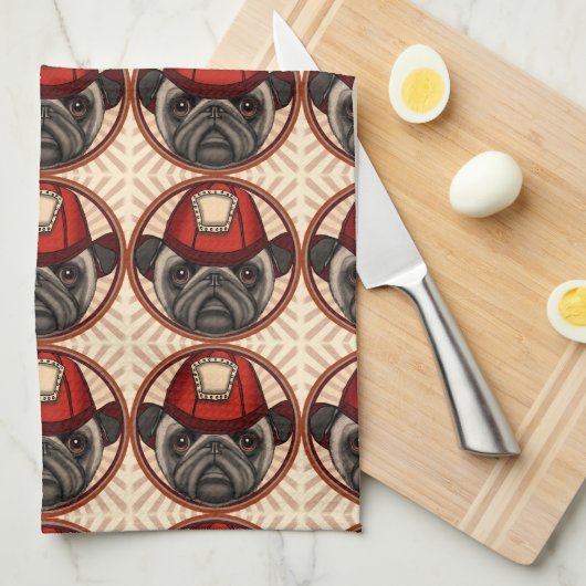 パグ消防士 キッチンタオル (四つ折り)