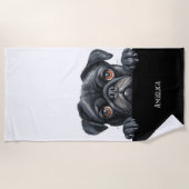 パグ犬かわいおもしろいい犬のオーナー夏プール ビーチタオル (正面)