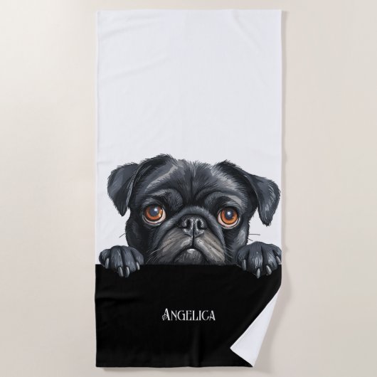 パグ犬かわいおもしろいい犬のオーナー夏プール ビーチタオル (正面)