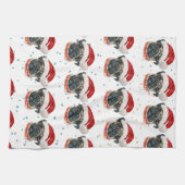 パグ犬がクリスマススターを育てる キッチンタオル (横)