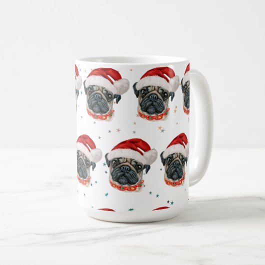 パグ犬がクリスマススターを育てる コーヒーマグカップ (正面右)