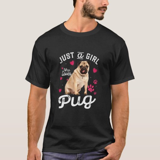 パグ犬が大好きな女の子 Tシャツ (正面)