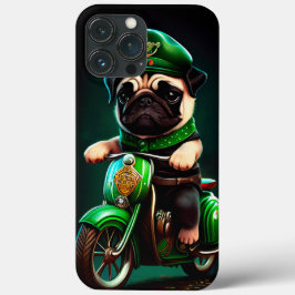 パグ犬が自転車を運転する聖パトリックの日 iPhone 13 PRO MAXケース