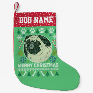 パグ犬が醜いクリスマスセーターを育てる スモールクリスマスストッキング