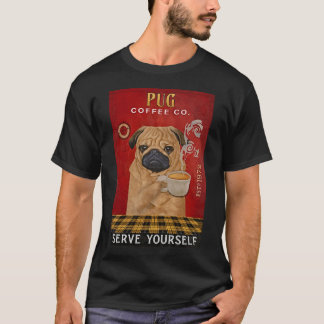 パグ犬とコーヒー Tシャツ