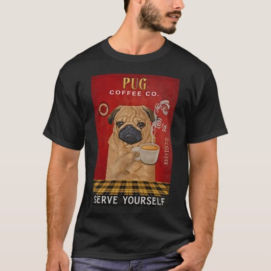 パグ犬とコーヒー Tシャツ (正面)