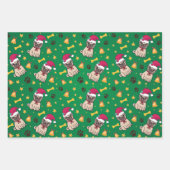 パグ犬とサンタハットクリスマス ラッピングペーパーシート (正面2)