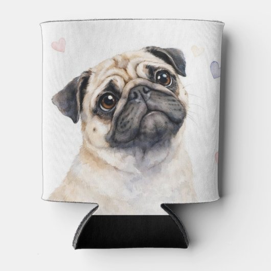 パグ犬とハート かわいい 缶クーラー (正面)