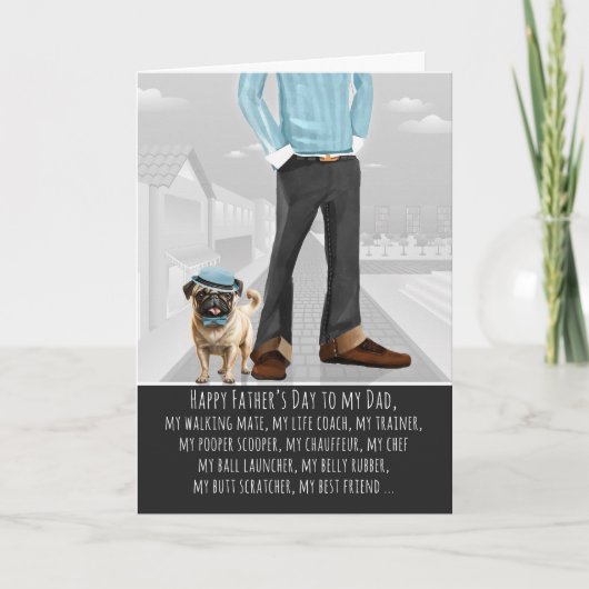 パグ犬とパパ おもしろい父の日 シーズンカード (正面)