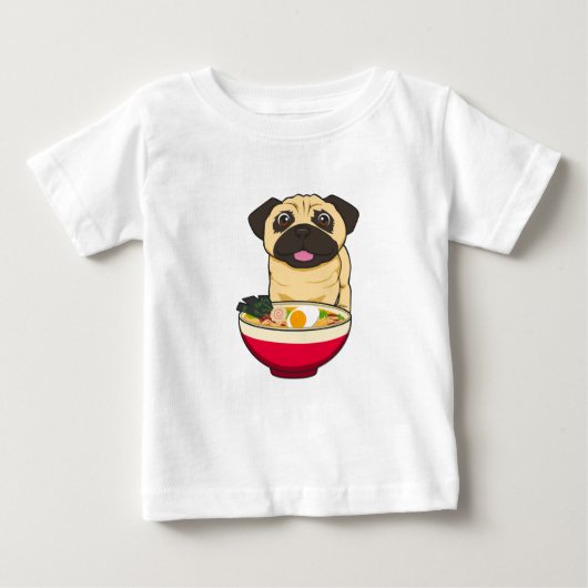 パグ犬とラーメン ベビーTシャツ (正面)