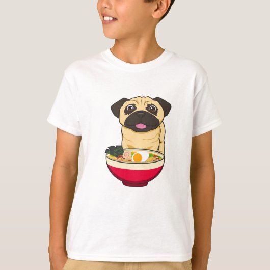パグ犬とラーメン Tシャツ (正面)