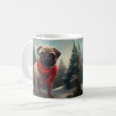 パグ犬と雪のクリスマス コーヒーマグカップ (正面左)