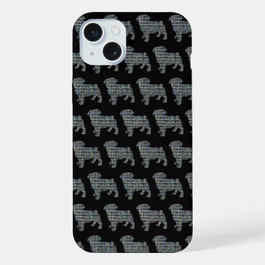 パグ犬のかわいいシルエットグリッドブラック iPhoneケース (裏面)