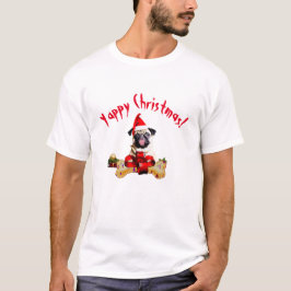 パグ犬のやんちゃなクリスマス 楽しい Tシャツ