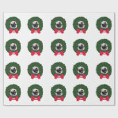 パグ犬のクリスマスのリースの子犬の写真、年、名前 ラッピングペーパー (フラット)