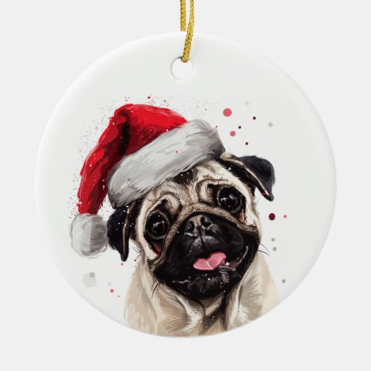 パグ犬のクリスマスパーソナライズド セラミックオーナメント (正面)