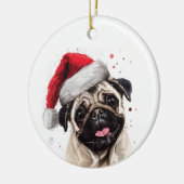 パグ犬のクリスマスパーソナライズド セラミックオーナメント (左)