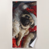 パグ犬のクリスマスフェスティブ ビーチタオル (正面)