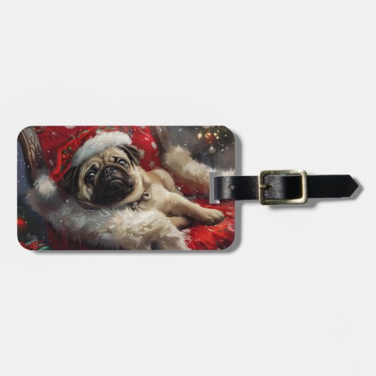 パグ犬のクリスマスフェスティブ ラゲッジタグ (正面横)