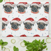 パグ犬のクリスマス星 キッチンタオル (折り畳み)