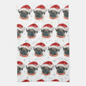 パグ犬のクリスマス星 キッチンタオル (縦)