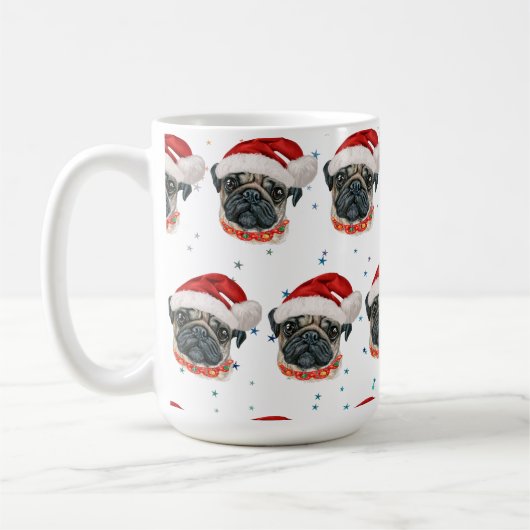 パグ犬のクリスマス星 コーヒーマグカップ (左)
