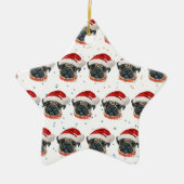 パグ犬のクリスマス星 セラミックオーナメント (正面)