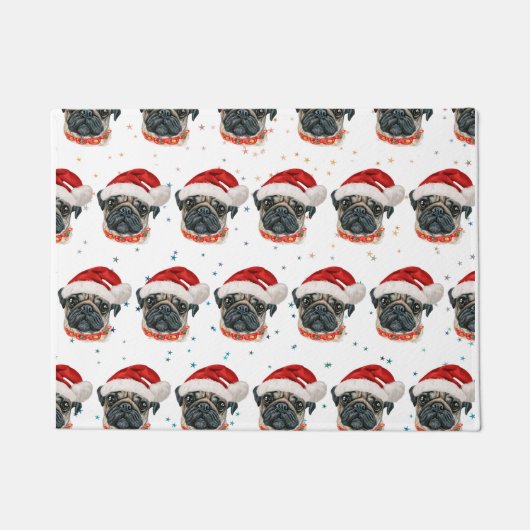 パグ犬のクリスマス星 ドアマット (正面)