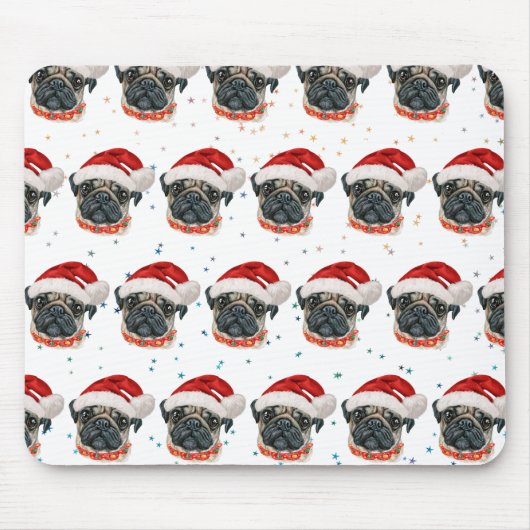 パグ犬のクリスマス星 マウスパッド (正面)