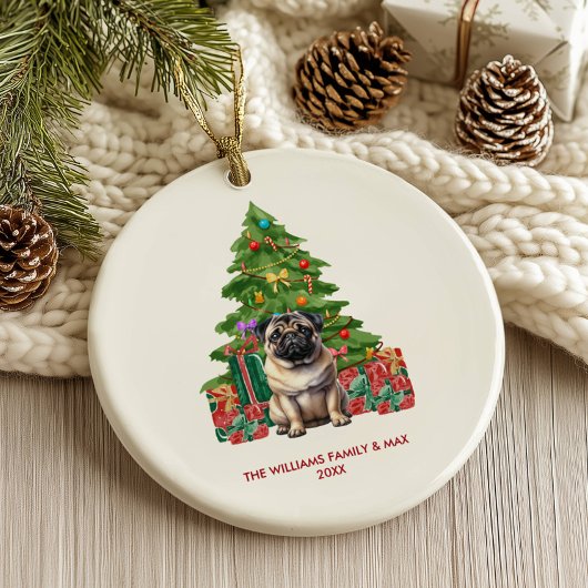 パグ犬のクリスマス オーナメント 名入れ