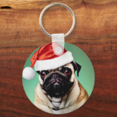 パグ犬のクリスマス キーホルダー (正面)
