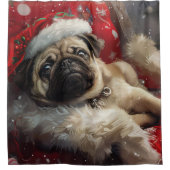 パグ犬のクリスマス シャワーカーテン (正面)
