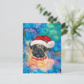パグ犬のクリスマス シーズンポストカード (スタンド正面)