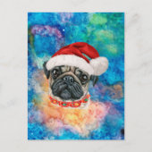 パグ犬のクリスマス シーズンポストカード (正面)