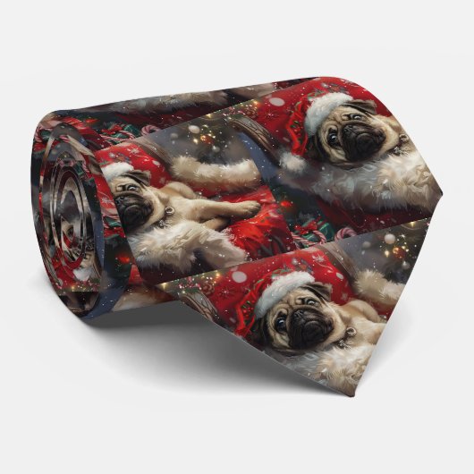 パグ犬のクリスマス ネクタイ (ロール)