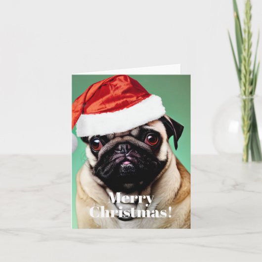パグ犬のクリスマス ノートカード (正面)
