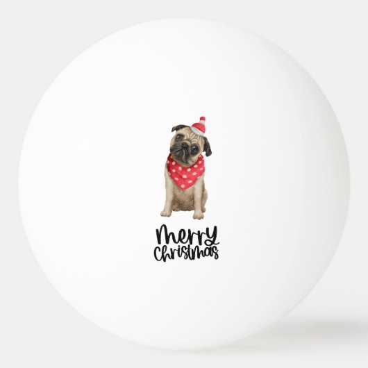 パグ犬のクリスマス 卓球ボール (正面)
