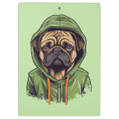パグ犬のグリーンパーカーコーデ クリップボード (裏面)