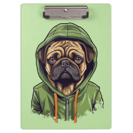 パグ犬のグリーンパーカーコーデ クリップボード