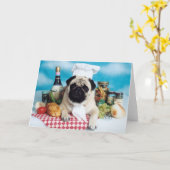 パグ犬のシェフ カード (黄色い花)