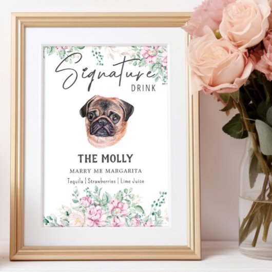 パグ犬のシグネチャードリンクの看板 ポスター