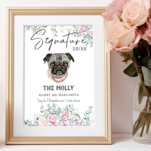 パグ犬のシグネチャードリンクの看板 ポスター