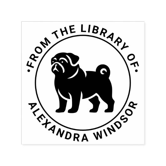 パグ犬のシルエットスタンディングライブラリーブックネーム セルフインキングスタンプ (デザイン)