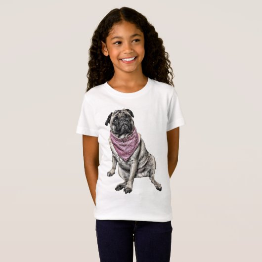 パグ犬のテーマの女の子のTシャツ Tシャツ (正面フル)