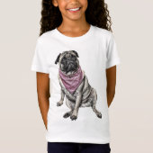 パグ犬のテーマの女の子のTシャツ Tシャツ (正面)