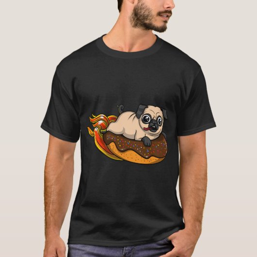 パグ犬のドーナツ乗り物 Tシャツ (正面)