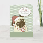 パグ犬のメリークリスマス、スペイン語 シーズンカード (正面)