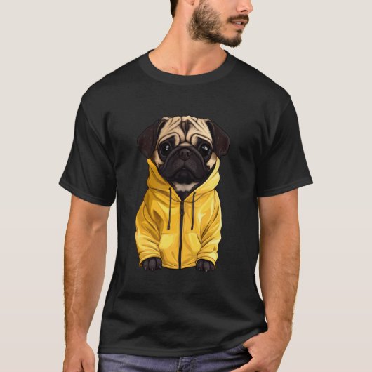 パグ犬のレインコート姿 Tシャツ (正面)