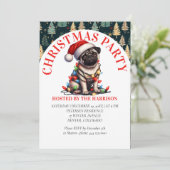 パグ犬のレトロかわいい水彩クリスマス 招待状 (スタンド正面)