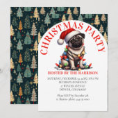 パグ犬のレトロかわいい水彩クリスマス 招待状 (正面/裏面)